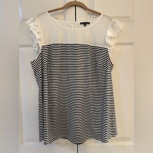 Adrianna Papell White Top with Black Stripes and Eyelet Trim EUC Size 1X